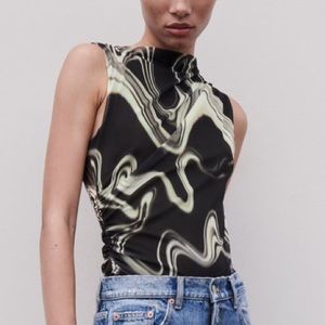 NWT - Zara Printed Tulle Bodysuit | L